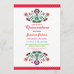 Quinceanera Party Floral Fiesta Mexican Birthday Invitation