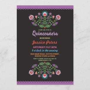 Quinceanera Party Floral Fiesta Mexican Birthday Invitation