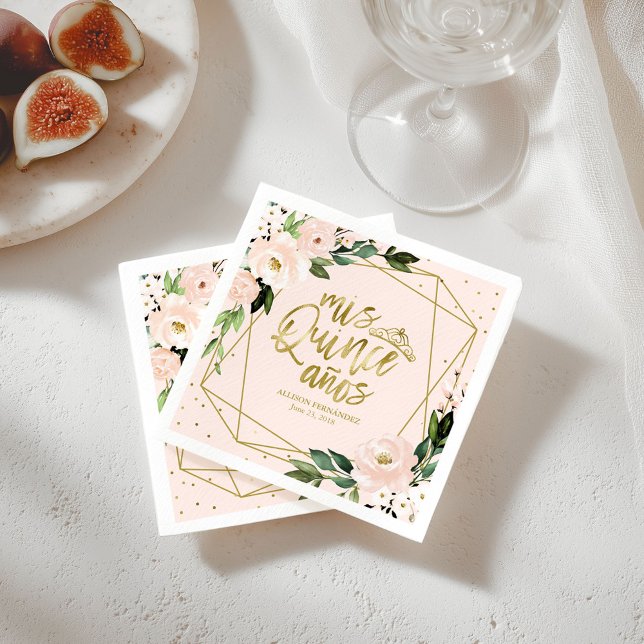 Quinceanera Party Gold Foil Blush Pink Floral Napkin (Creator Uploaded)