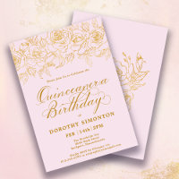 Quinceanera Party Gold Rose Floral Blush Pink