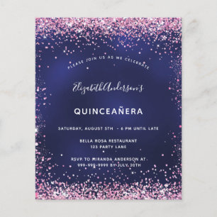 Quinceanera party navy blue pink budget invitation flyer
