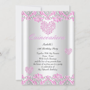 Quinceanera Party Pretty Pink Hearts Lace 4 Invitation