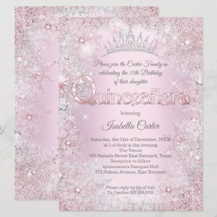 Quinceanera Party princess Pink Silver snowflake Invitation