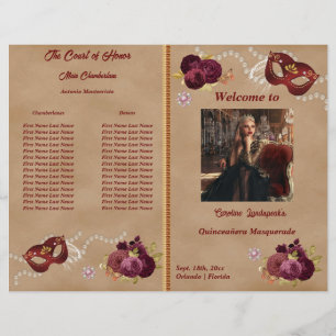 Quinceañera Party Program Red Masquerade Mask