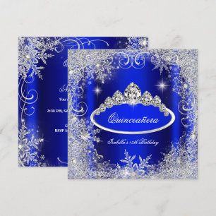 Quinceanera Party Royal Blue Silver Snowflakes Invitation