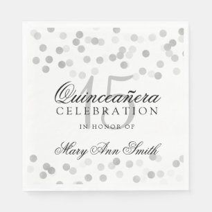 Quinceanera Party Silver Foil Glitter Lights Napkin