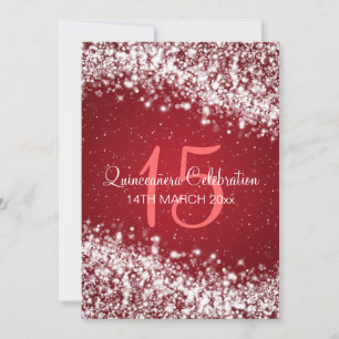 Quinceañera Party Sparkling Wave Red Invitation