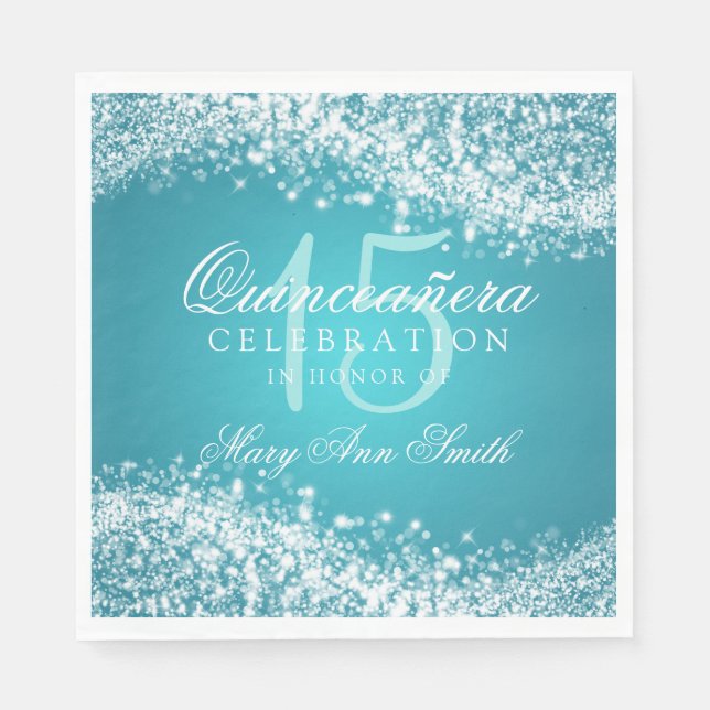 Quinceanera Party Sparkling Wave Turquoise Napkin (Front)