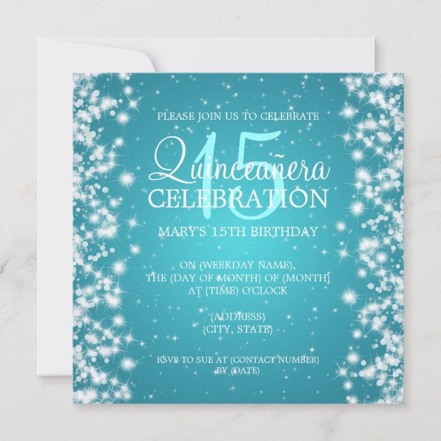 Quinceañera Party Winter Sparkle 2 Turquoise Invitation (Front)