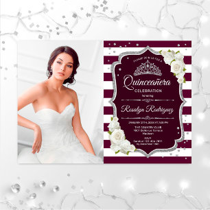 Quinceanera Party With Photo - Burgundy Silver Invitation