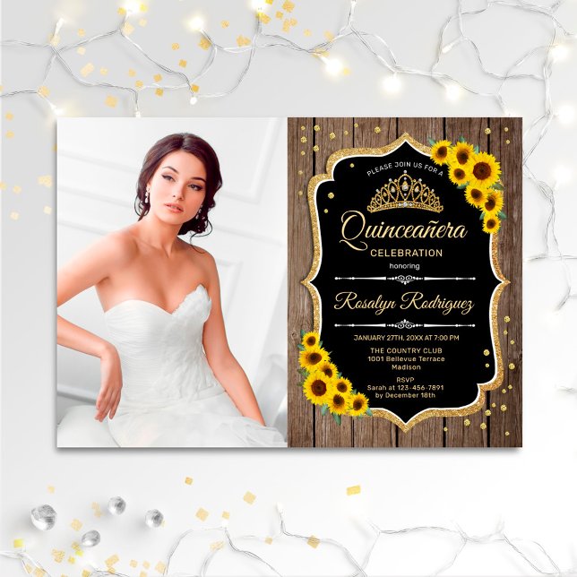 Quinceanera Party With Photo - Rustic Sunflowers I Invitation (Creator Uploaded)