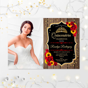 Quinceanera Party With Photo - Rustic Sunflowers Invitation