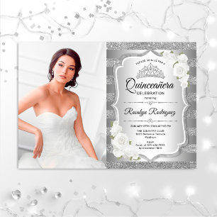 Quinceanera Party With Photo - Silver Invitation