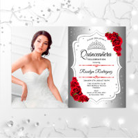 Quinceanera Party With Photo - Silver White Red