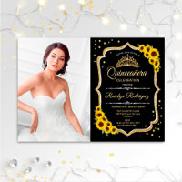 Quinceanera Party With Photo - Sunflowers Black