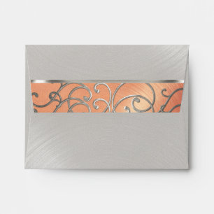 Quinceanera Peach and Silver Filigree Swirls Envelope