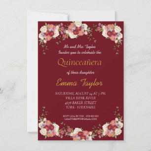 Quinceañera Peony Floral Burgundy Birthday  Invitation