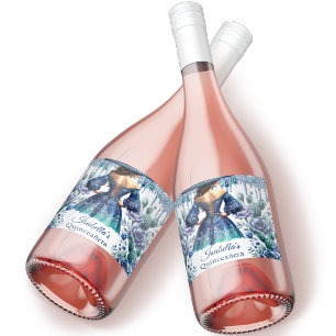Quinceañera Personalised Beautiful Blue Sparkling Wine Label