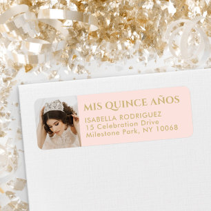 Quinceañera Photo Blush Pink & Gold Return Address Label