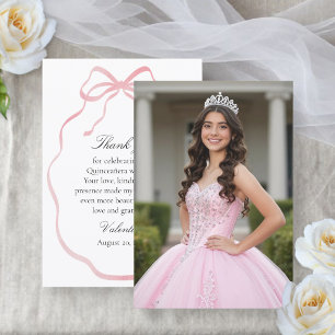 Quinceanera Photo Blush Pink Ribbon Thank You Card