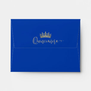 Quinceañera Photo Pre-Addressed Royal Bue RSVP Envelope