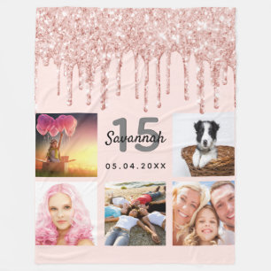Quinceanera photo rose gold glitter blush pink fleece blanket