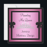 Quinceanera Pink Black Jewel Tiara Formal 1 Invitation<br><div class="desc">Mis Quince 15th Birthday Party Invitation. Can be used for all special occasions and events. Pink and Black Metallic Frame with Black Satin Bows and Diamond Jewel Tiara. Customise to change style of font and size. Please email me if you need Rsvp Response Cards to compliment.</div>
