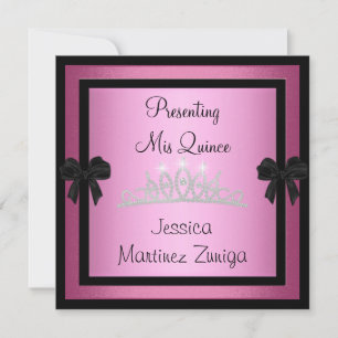 Quinceanera Pink Black Jewel Tiara Formal 1 Invitation