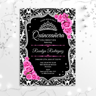 Quinceanera - Pink Black Silver Invitation
