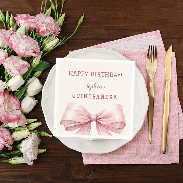 Quinceanera pink bow cream  napkin (Creator Uploaded)