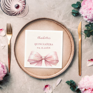 Quinceanera pink bow ivory luncheon napkin