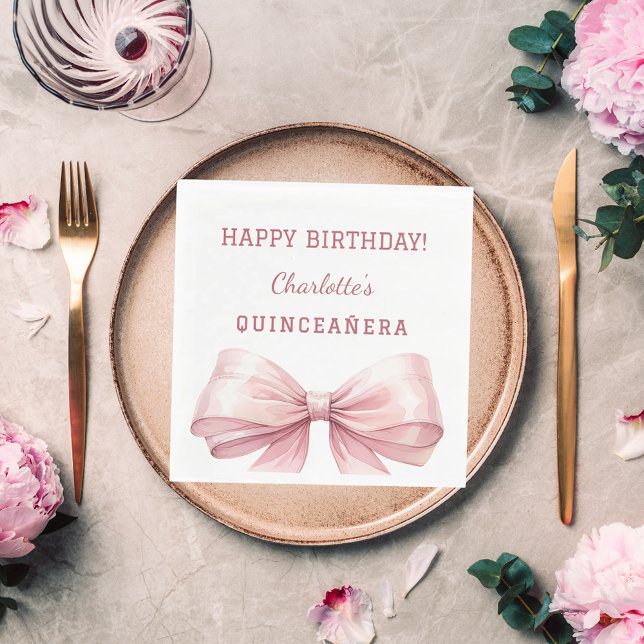 Quinceanera pink bow white luncheon napkin (Creator Uploaded)