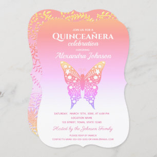 Quinceanera Pink Butterfly 15th Birthday Invitation