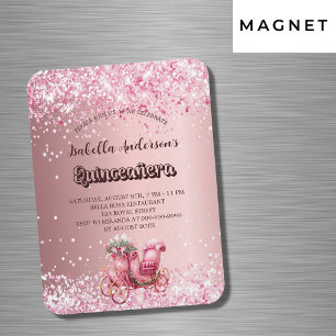 Quinceanera pink carriage luxury invitation magnet