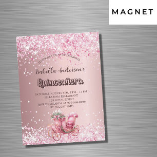 Quinceanera pink carriage luxury party magnetic invitation