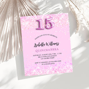 Quinceanera pink confetti budget invitation flyer