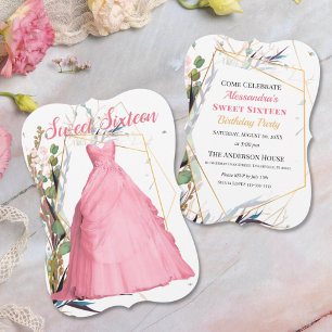 Quinceanera Pink Dress Wild Herbs Invitation