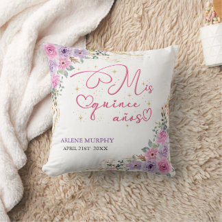 QUINCEANERA  PINK ELEGANT FLORAL GLITTER  CUSHION