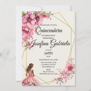 Quinceañera pink floral Invitation