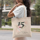 Quinceanera Pink Floral Rustic Blush 15th Birthday Tote Bag<br><div class="desc">Cute modern yet elegant Quinceañera Mis Quince Anos birthday party matching tote bags featuring a rustic floral greenery and pink rose foliage. The template can be easily edited and the text replaced with your own details by clicking the "Personalise" button. For further customisation, please click the "Customise Further" link and...</div>