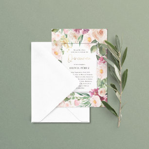 Quinceañera Pink girly floral elegant birthday Invitation