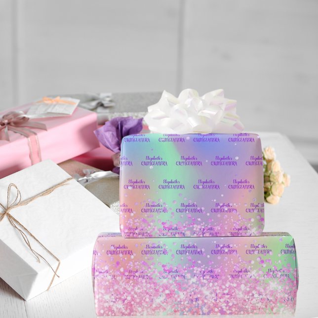Quinceanera pink glitter rose gold iridescent wrapping paper (Creator Uploaded)