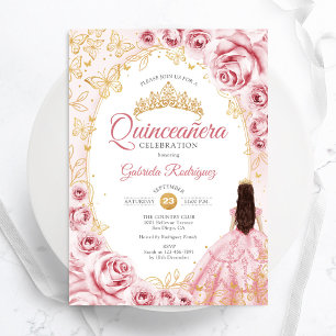 Quinceanera Pink Gold Floral Invitation