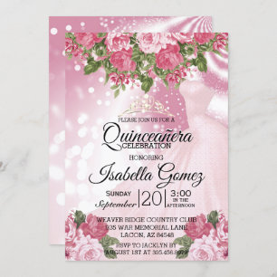 Quinceañera  Pink Mauve Gown and Flowers Invitation