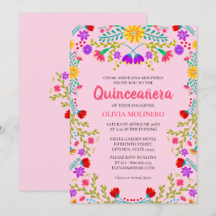 Quinceanera Pink Mexican Floral 15th Birthday Invitation