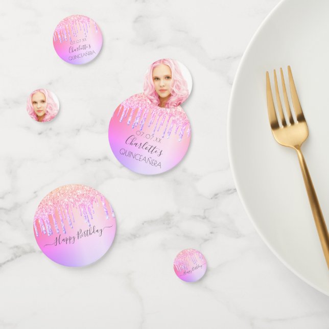 Quinceanera pink purple drips confetti (Group)