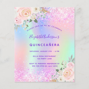 Quinceanera pink purple glitter floral budget flyer