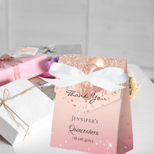 Quinceanera pink rose gold balloons thank you favour box