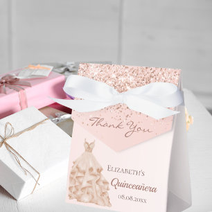 Quinceanera pink rose gold dress thank you favour box