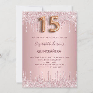 Quinceanera pink rose gold drips invitation